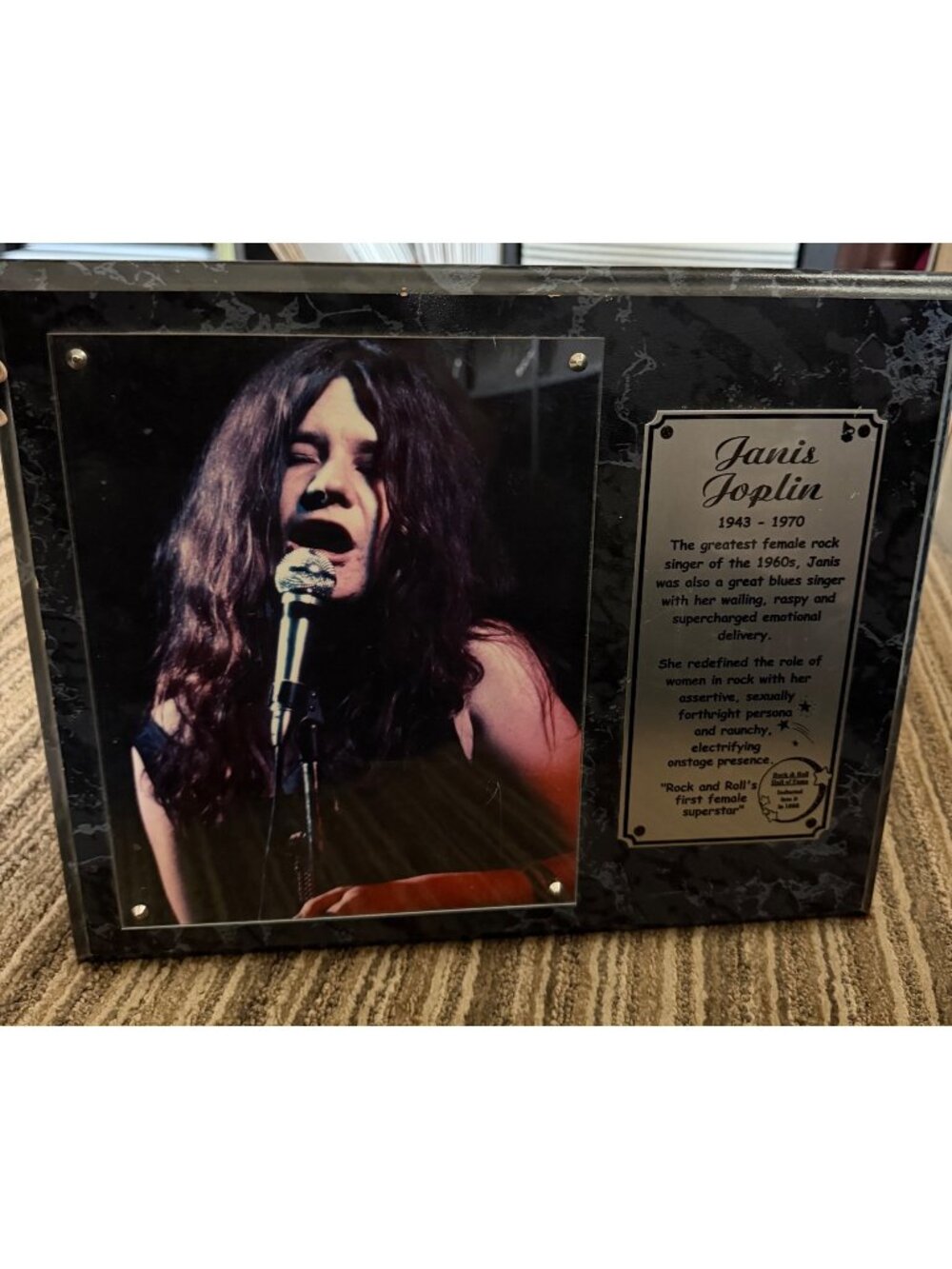 Vintage Janis Joplin 12 X 15 Tribute Photo Plaque Memorabilia